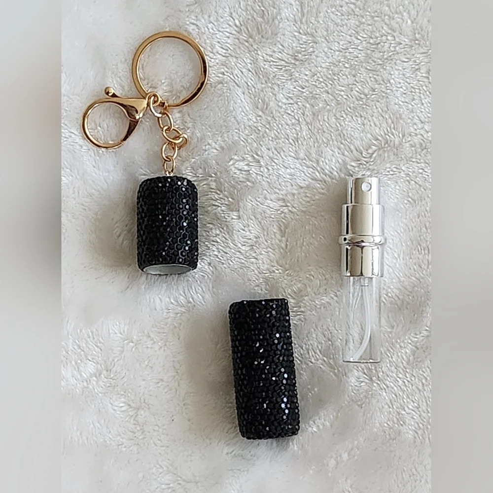 Elegant Black and Gold Perfume Keychain Accessory Bag Charm